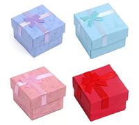 lurora2021 4 Pièces Boîtes Cadeaux Elégantes de Carrées Boîte Cadeau de Bague En Carton Ecrin Bijoux En Carton Coloré Avec Nœud pour Boucles Oreilles, Bagues Boîtes D'emballage de Bijoux (4 Couleurs)