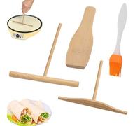 lurora2021 Lot de 4 Kits de Crêpes En Bois Spatule Crepe Rateau Crepe Spatules À Crêpes Et Répartiteur en Bois Etaleur Crepe Rateau Crepe Spatule Bois pour Crêpes Galettes Pancakes, Avec 1 Brosse