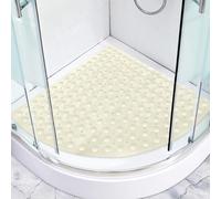 Lurowo Tapis de douche antidérapant - 70 x 70 cm - Triangle - Avec ventouses - Pour douche d'angle - Tapis triangulaire antidérapant - Beige - 70 x 70 cm