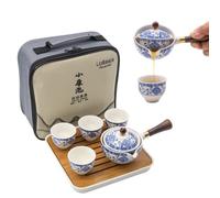 LURRIER Service à thé chinois Gongfu en porcelaine, théière portable avec rotation à 360° et infuseur, sac cadeau portable tout-en-un pour voyage, maison, cadeau, extérieur et bureau (blanc floral)