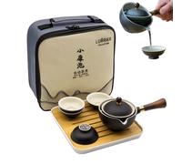 LURRIER Service à thé chinois Gongfu en porcelaine, théière portable avec théière rotative à 360° et infuseur, sac cadeau portable tout-en-un pour voyage, maison, cadeau, extérieur et bureau (noir)