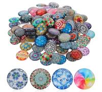 Lurrose 120 pièces Cabochons Verre Ronds Multicolores Accessoires DIY Bijoux pour Colliers Boucles Oreilles et Porte-clés Pierres Décoratives Mosaïque Imprimée