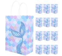 Lurrose 15 Pièces Paquet en Papier Kraft Pratique Motif Queue de Sirène pour Présents de Saison de Remise des Diplômes, Résistant et Portable, pour Emballage de Bonbons et Fêtes