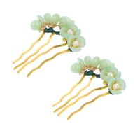 Lurrose 2 Épingles à Cheveux Rétro en Jade, Style Chinois, Ornées de Fleurs, Décoration Vintage pour Chignon, Accessoire Féminin Élégant pour Mariage, Fête et Usage Quotidien