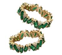 Lurrose 2 Pièces Bague en Zircon Ajustable Verte Bague Bijoux en Cuivre et Zircon Design Ouvert pour Femmes et Mariées Fiançailles et Noël