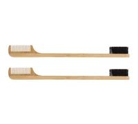 Lurrose 2 Pièces Brosse à Barbe Double Usage pour Hommes en Bois Peigne à Sourcils en Nylon Beige, Outil de Soin Barbe pour Voyage et Usage Extérieur