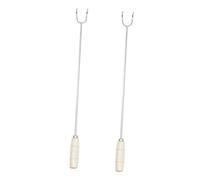 Lurrose 2 pièces Crochets à Viande Acier Inoxydable Double Crochet Robuste pour Barbecue Poignée Isolante Anti-brûlure Accessoires Cuisine Pratiques pour Fumoir et Saucisse