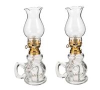 Lurrose 2 Pièces Lampe à Huile Kérosène Vintage Lanterne Tempête Verre Claire Lampe à Pétrole Compacte et Portable pour Camping Mariage Festival et Éclairage Extérieur