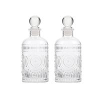 Lurrose 2 pièces Lot de Flacons Diffuseurs Verre avec Gravure Vintage Bouteilles Vides pour Diffuseur Huiles Essentielles Décoration de Bureau et Maison Stable et Transparent