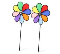 Lurrose 2 pièces Moulin à Vent Coloré Tissu Fleur Arc-Ciel Épingle Décorative Rotative pour Jardin Pelouse et Terrasse Extérieure