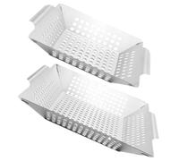 Lurrose 2 Pièces Panier à Grillades en Acier Inoxydable 430 Résistant, Facile à Utiliser, pour Barbecue Extérieur en Famille, Paniers à Griller pour Légumes