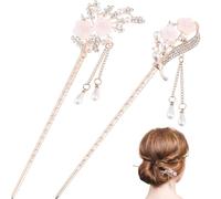Lurrose 2pièces Bâtons à Cheveux Chinois Avec Fleurs Et Strass De Accessoires Vintage Pour Chignon Et Mariage Épingles Élégantes Avec Pompons Et Perles