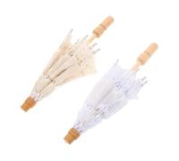 Lurrose 2pièces Parapluie Dentelle Brodée Fleurs Mini-Parapluie Dentelle Blanche pour Photo Mariage Décoration Tea Party Mariée