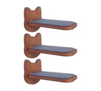 Lurrose 3 Pièces Meuble Mural pour Chat Escalier pour Chat en Bois Couleur Kaki avec Poignée de Sécurité Renforcée et Zone de Repos Multifonction pour Chambre et Balcon