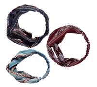 Lurrose 3pcs Bandeaux Larges Bohèmes Élastiques en Tissu Confortables et Légers pour Femmes, Accessoires Ethniques pour Danse et Fête