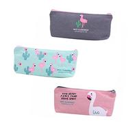 Lurrose 3pièces Trousse à Crayons Flamingo Toile De Grand Volume Style Simple Et Élégant pour Étudiants Et Fournitures Scolaires