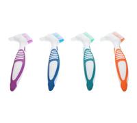 Lurrose 4 Pièces Brosse à Dents Double Face pour Prothèses Dentaires Poils Modérément Durs en Pp et Tpe, Design au Ratio Doré, pour Nettoyage Complet des Dentiers Couleur Aléatoire