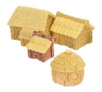 Lurrose 4 Pièces Maison Miniature Villa de Campagne Européenne en Résine, Ornement Micro-Paysage Beige, Décoration de Jardin Miniature Maison, Conservation des Couleurs, sans Entretien,