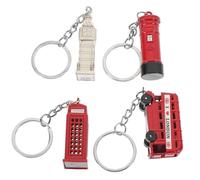 Lurrose 4 pièces Porte-clés Rétro Anglais Alliage Pendentifs Londres Bus Rouge Cabine Téléphone Boîte Aux Lettres Big Ben Breloques Unisexes Suspendues Élégantes