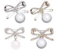 Lurrose 4pcs Broches Nœud en Alliage avec Cristaux et Perles Artificielles, Élégantes et Solides, Décoration de Vêtements, Prévention Anti-travers, Accessoires pour Pantalons et Paquet