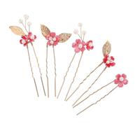 Lurrose 5 Pièces Épingle à Cheveux de Fleur de Mariée, Baguette à Cheveux, Alliage de Zinc, Fleur à Cinq Pétales, Rose Rouge, pour Mariée et Femmes, Mariage et Occasions Spéciales