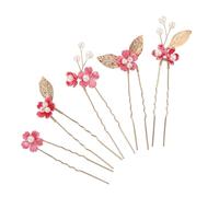 Lurrose 5 Pièces Épingle à Cheveux Décorative Fleur à Cinq Pétales en Alliage de Zinc, Rose Rouge, Pièce, Légère, Élégante, pour Mariée et Femmes, Mariage et Occasions Spéciales
