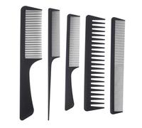 Lurrose 5 Pièces Kit de Peignes en Fibre de Carbone Légers et Portables pour Salon de Coiffure et Usage Personnel Peigne à Queue de Rat Noir