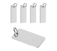 Lurrose 5 Pièces Plaque D'identification Chien en Acier Inoxydable, Médaillon Rectangulaire Vierge à Graver, Argenté, avec Porte-clés, pour Estampage DIY, Collier pour Chien et Clé,