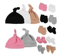 Lurrose 5ensembles Bonnet Garçon Fille Naissance Mois Ensemble Doux Coton avec Moufles et Chaussettes Antigriffures pour Garçon Fille