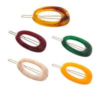Lurrose 5pcs pinces à cheveux ovales ambre épingle à cheveux en résine résine barrettes accessoires de cheveux vintage pour les filles (brun, beige, violet foncé, vert, jaune)