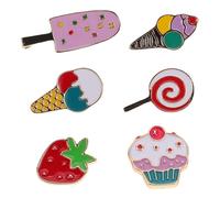 Lurrose 6pcs Broches Colorées en Alliage Émail, Motifs Glace, Cupcake et Fraise, Finition Détaillée, Accessoires D'été pour Paquet et Robes Femmes