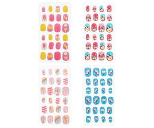 Lurrose 96 Pièces Faux Ongles Carrés Courts en Abs pour Garçon et Filles, Décoration D'ongles sans Odeur, Tenue Longue Durée, pour Nail Art à Domicile Couleur Aléatoire