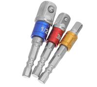 Lurrose Adaptateurs de Douille à Impact 3 Pièces 1/4, 3/8 et 1/2 avec Code Couleur, Barre de Rallonge en Aluminium Nickelé Légère, Porte-embout avec Bille de Verrouillage, pour Perceuse
