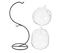 Lurrose Aquarium en Verre Double Étage avec Support en Fer De S, Vase Hydroponique 12 Cm Et Réservoir Moyen, Décoration De Bureau Multifonction pour Plantes Aquatiques Et Poissons