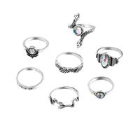 Lurrose Bagues Décoratives Serpent Bagues Empilables Fines et Élégantes Ensemble de 7 en Alliage pour Femme, pour Fête et Anniversaire