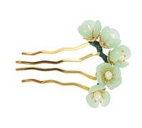 Lurrose Baguette chinoise en jade pour cheveux en forme de U - Décoration de cheveux classique Hanfu - Style traditionnel chinois - Épingle à cheveux en forme de fleur pour femme et fille