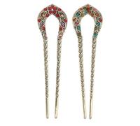 Lurrose Baguette de cheveux vintage double prong avec en alliage, accessoire chignon 2pcs pour femmes en soirée et shopping