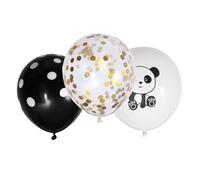 Lurrose Ballons Décoratifs en Latex 12 Pouces - Lot de 15 set de Ballons Panda à Paillettes Noirs à Pois et Dorés Ruban Noir - Décoration Anniversaire Mariage et Fête Thématique Panda