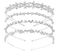 Lurrose Bandeau à Strass pour Mariage Femme, 4 Pièces, Accessoire de Coiffure Confortable en Strass, pour Plage et Cérémonies