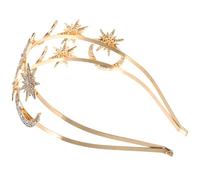 Lurrose Bandeau de Déesse Double Couche Étoiles et Lunes en Alliage Doré, Serrage-tête Mariage et Fête, Accessoire Cheveux Mariée Élégant et Ajustable, Bijou Cheveux pour Cérémonie