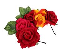 Lurrose Bandeau de Mariage à Fleurs Artificielles Rouge et Orange, Accessoire Coiffure Mexicain pour Mariée, Serrage-tête Floral pour Fête, Cosplay et Festival, Bandeau pour Femmes, Déco