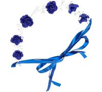 Lurrose Bandeau de Mariage Bleu Roses et Perles, Accessoire Coiffure Cérémonie Orné de Strass, Bandeau Élégant pour Mariée et Demoiselle D’honneur, Décor Floral Solide, Fête et Mariage