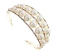 Lurrose Bandeau de Mariée Élégant en Perles Strass, Couronne Dorée en Cuivre Confortable et Résistante, Accessoire Chic pour Mariage et Demoiselles D'honneur