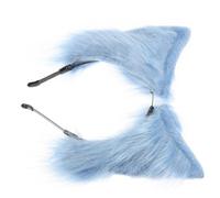 Lurrose Bandeau Oreilles D’animaux en Tissu Fourrure Légère, Serrage-tête Cosplay Oreilles de Chat Mignon Bleu Clair, Accessoire Fête Femme pour Soirée et Déguisement