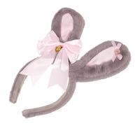 Lurrose Bandeau Oreilles de Lapin en Peluche Grise et Rose Clair Noeud Rose Pâle, Accessoire de Cosplay et Fête de Pâques, Bandeau Cheveux Léger et Confortable pour Femmes et Filles
