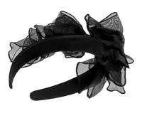 Lurrose Bandeau Rétro à Nœud en Dentelle Noire, Large Bordure Double Couche en Tulle, Accessoire Coiffure Léger en Tissu, Confortable pour Cosplay, Fêtes et Soirées Femme
