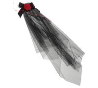 Lurrose Bandeau Voile Gothique Noir avec Voile en Résille Orné de Roses Noires Accessoire Floral Halloween Coiffe Mariée Fantôme pour Costumes Effrayants et Fêtes à Thème