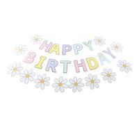 Lurrose Bannière Joyeux Anniversaire en Papier, 8 Pièces, Décoration Fête D'anniversaire Garçon et Filles, Guirlande Fleurs Marguerite et Macarons Pastel, Décor Suspendu pour Anniversaire