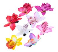 Lurrose Barrettes à Fleurs D'orchidées 8pcs en Tissu Non Décolorant, Faciles à Clipser Accessoires Cheveux Plage pour Mariage et Fêtes D'anniversaire pour Femmes et Filles
