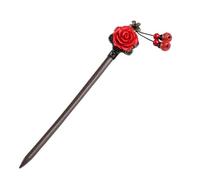 Lurrose Bâtonnet à Cheveux Épingle à Cheveux Rétro Délicate Vintage en Bois Rouge Pierre Azur Accessoire Traditionnel Élégant pour Femme